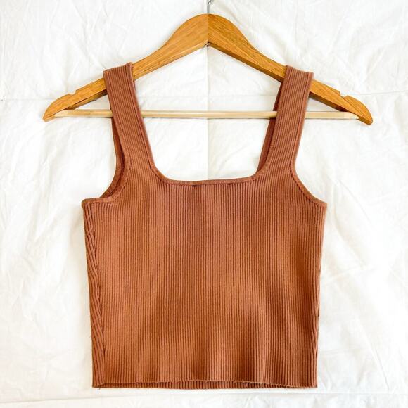 Forever 21 Rust Tan Brown Ribbed Square Neck Cropped Tank Top Women’s Size S - Picture 3 of 3
